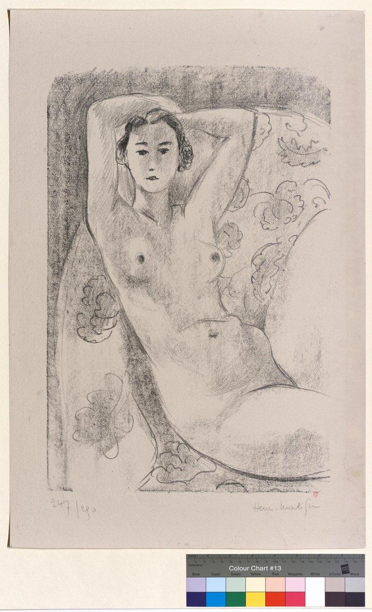 Nu siedzący w fotelu z kwiecistym wzorem autorstwa Henri Matisse