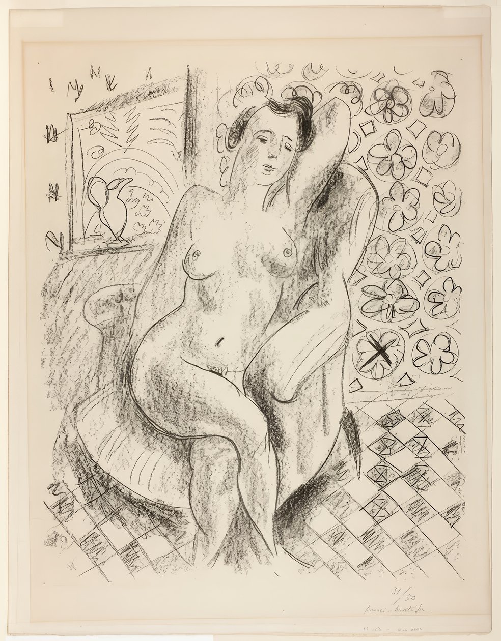 Akt w fotelu, z tłem w stylu Mashrabiya autorstwa Henri Matisse
