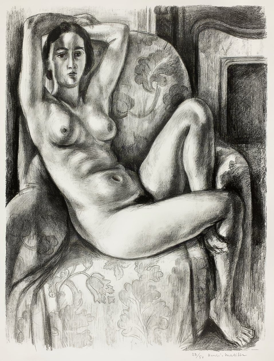 Nude z niebieską poduszką obok kominka autorstwa Henri Matisse