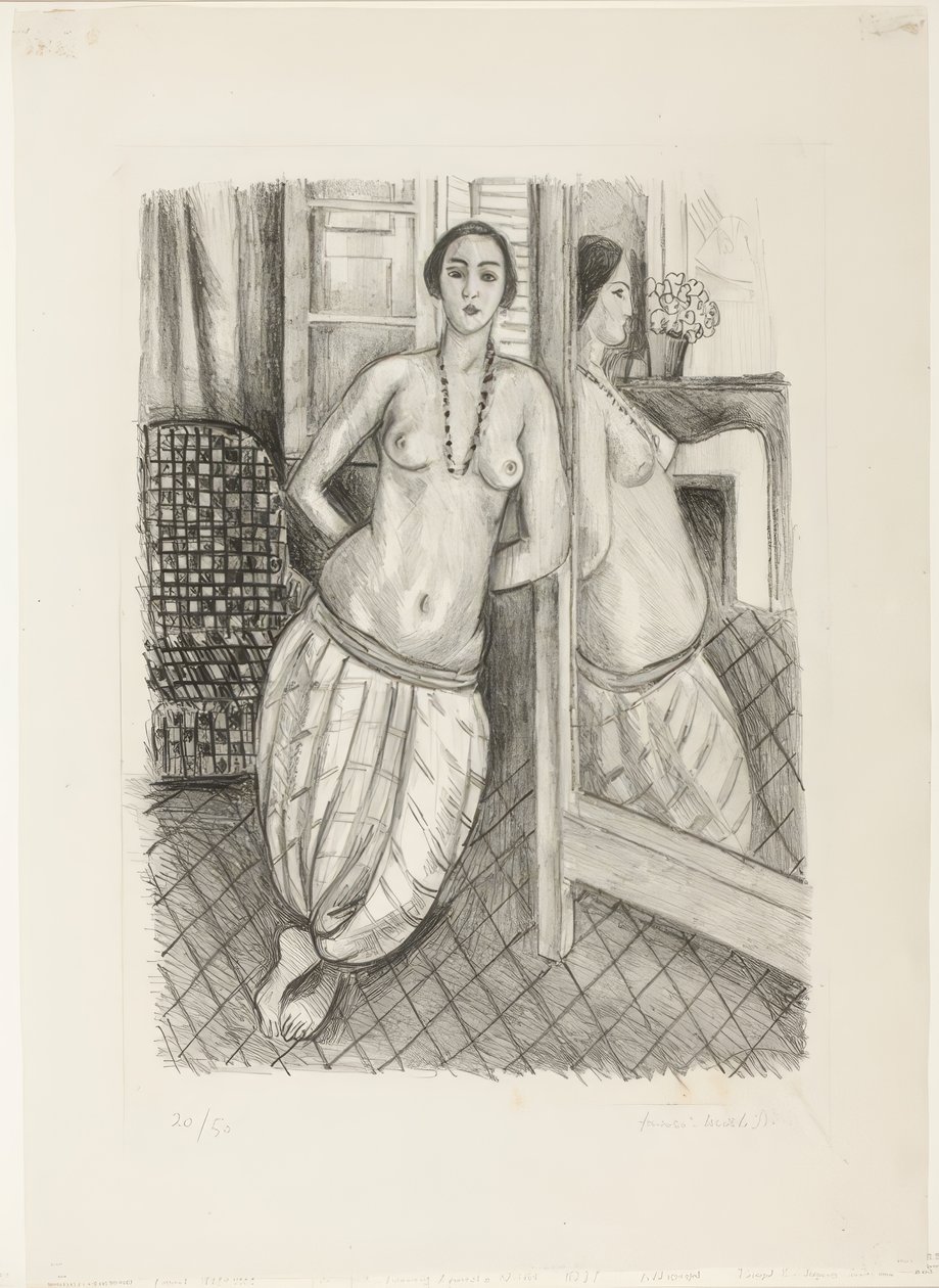 Odaliska w pasiastych spodniach, odbita w lustrze autorstwa Henri Matisse