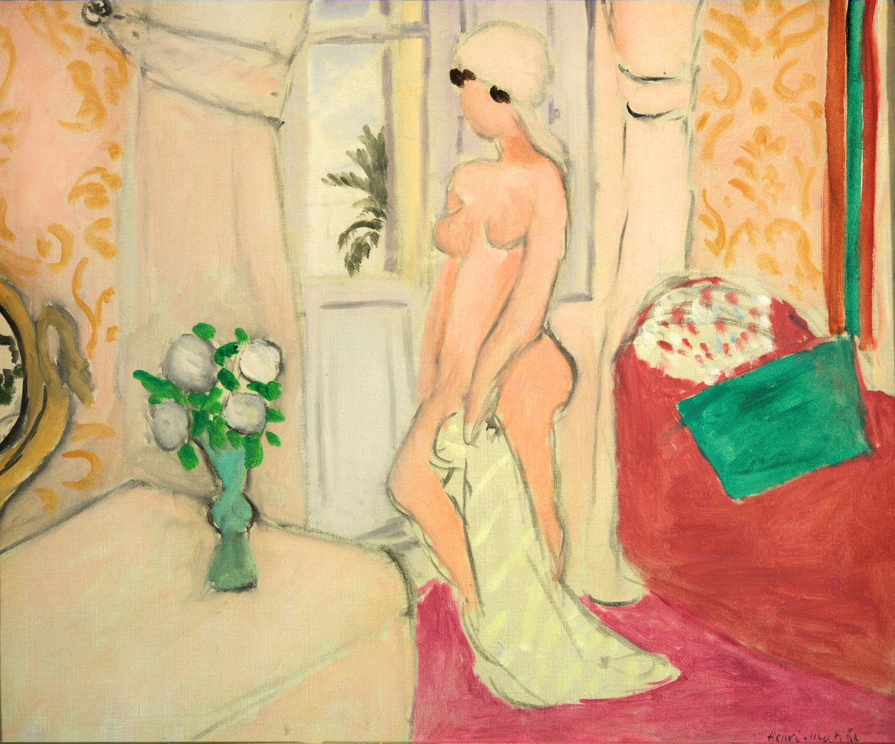 Różowy akt lub Młoda dziewczyna z wazonem kwiatów, ok. 1920 (olej na płótnie) autorstwa Henri Matisse