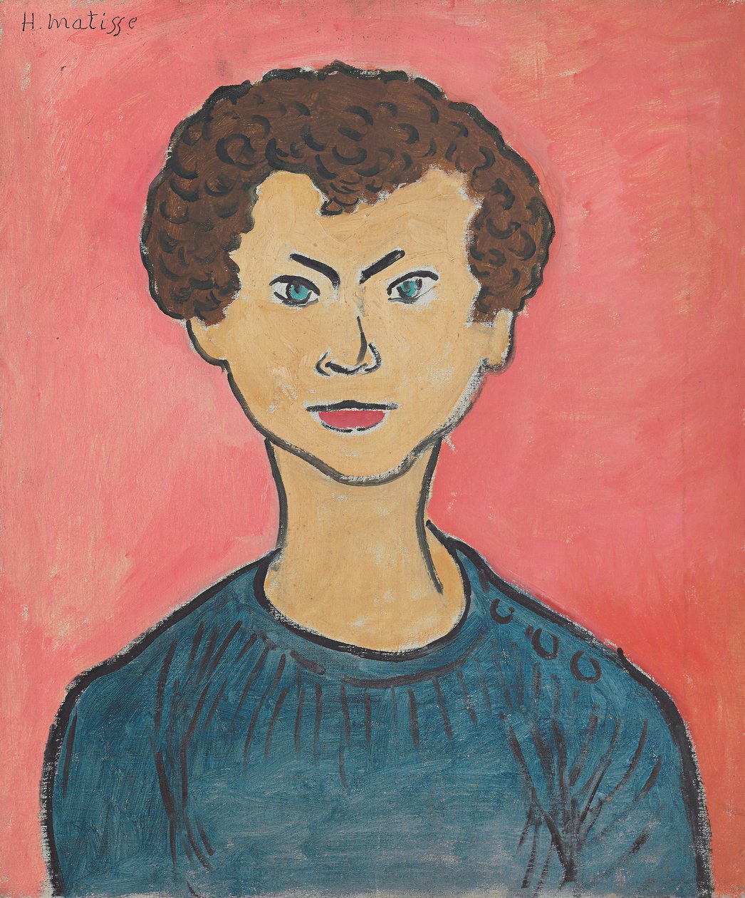 Portret z kręconymi włosami, morski niebieski sweter autorstwa Henri Matisse