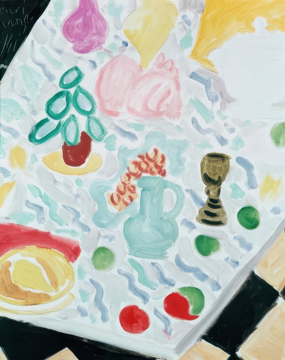Ceramika i szkło na marmurowym stole autorstwa Henri Matisse