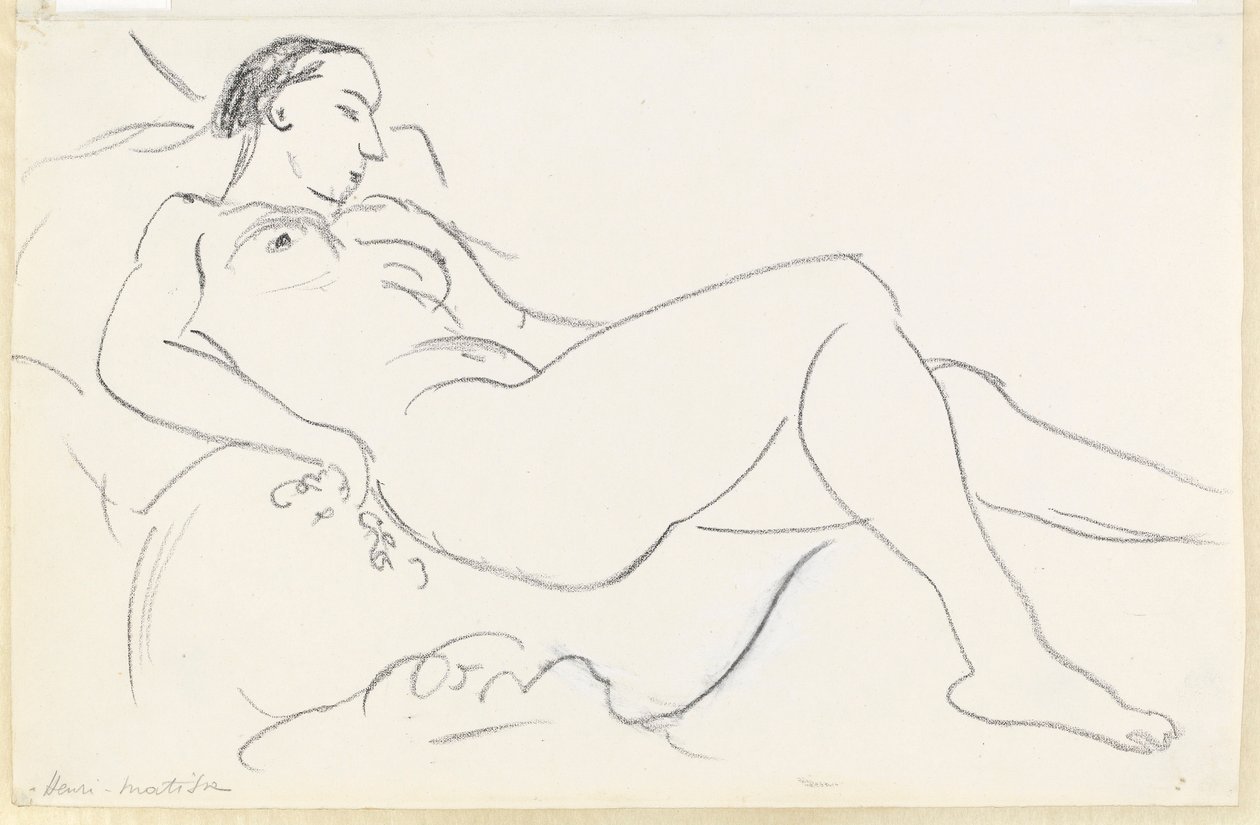 Leżący akt kobiecy (czarno-biała kreda na papierze) autorstwa Henri Matisse
