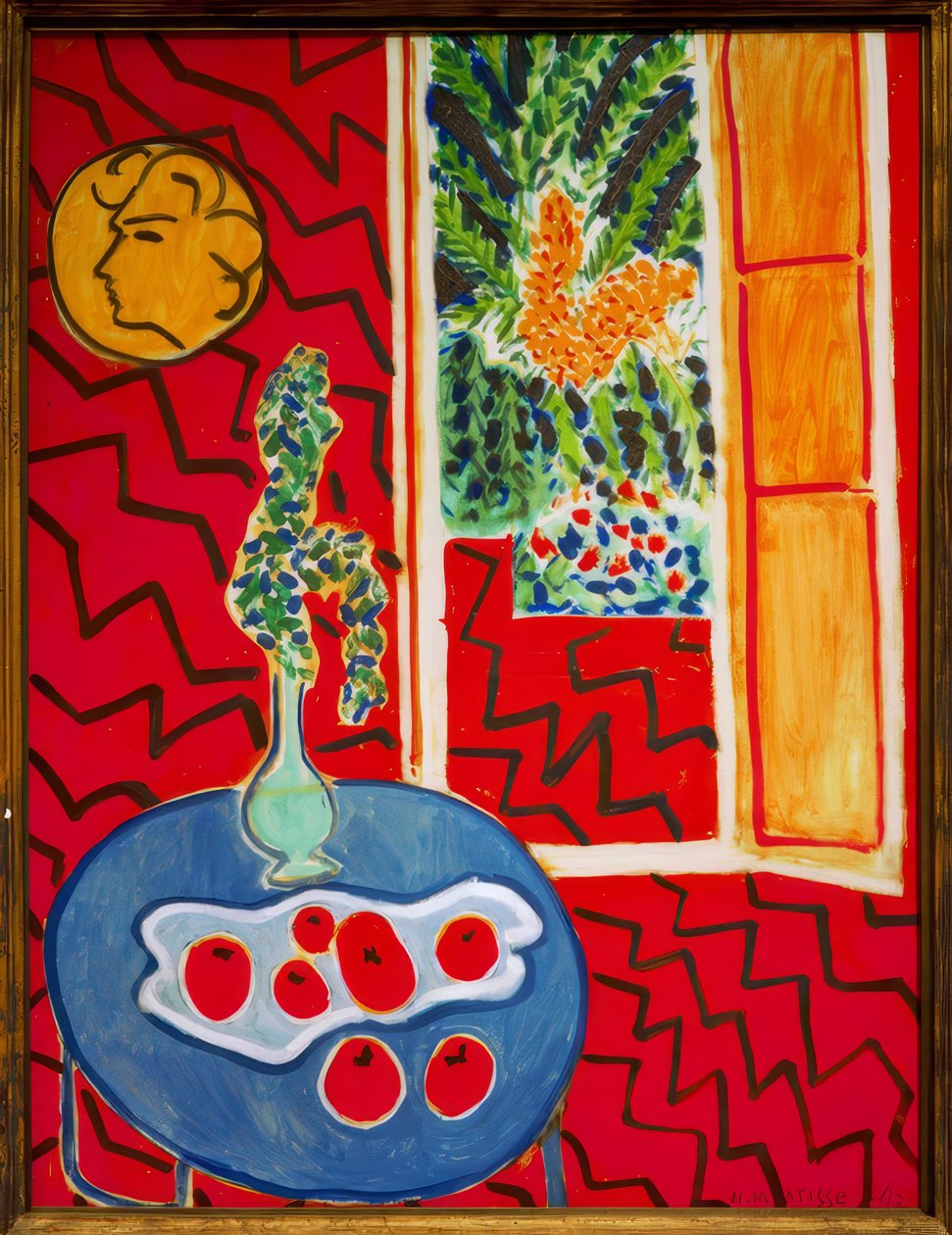 Czerwone wnętrze, martwa natura na niebieskim stole autorstwa Henri Matisse