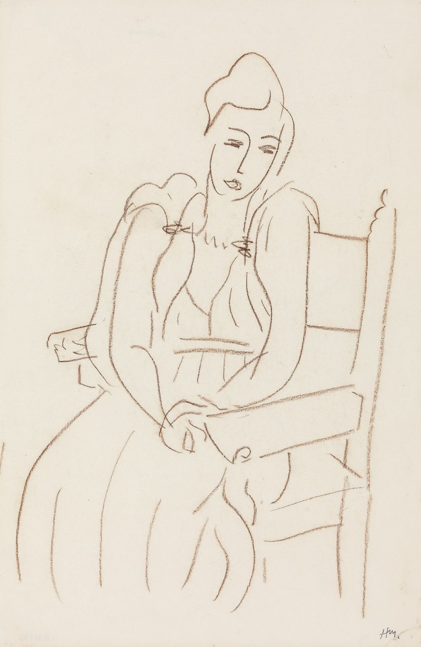 Siedząca kobieta (brązowa kredka woskowa na papierze) autorstwa Henri Matisse