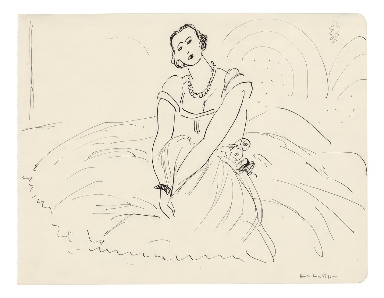 Siedząca kobieta w sukience z pełną spódnicą autorstwa Henri Matisse