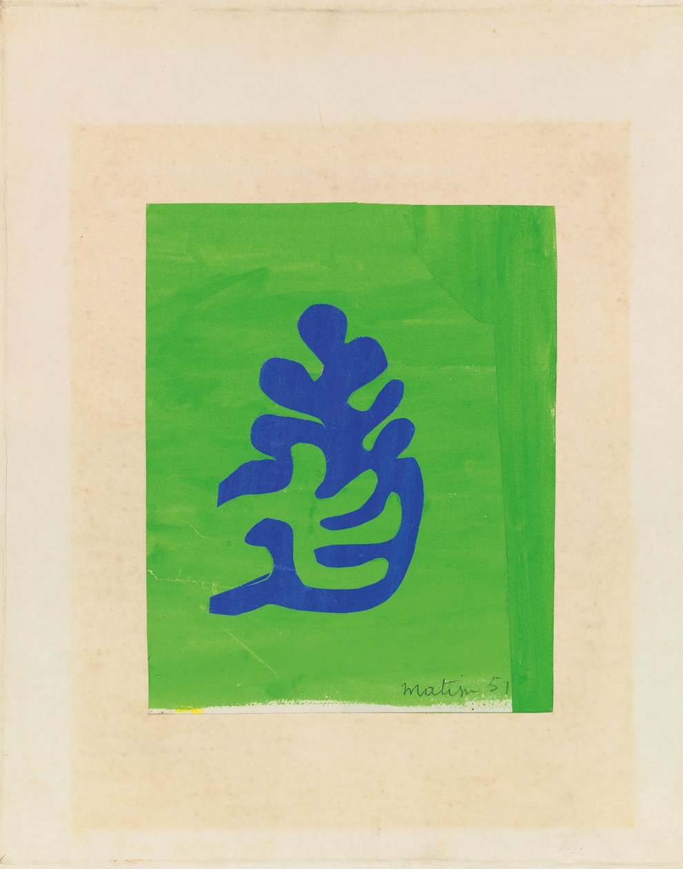 Mała niebieska arabeska na zielonym tle autorstwa Henri Matisse