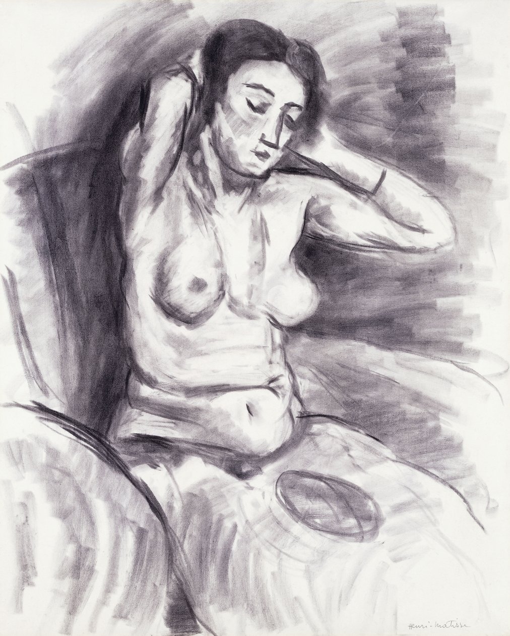 Kobieta układająca włosy; Femme se Recoiffant, ok. 1925 (węgiel na papierze) autorstwa Henri Matisse