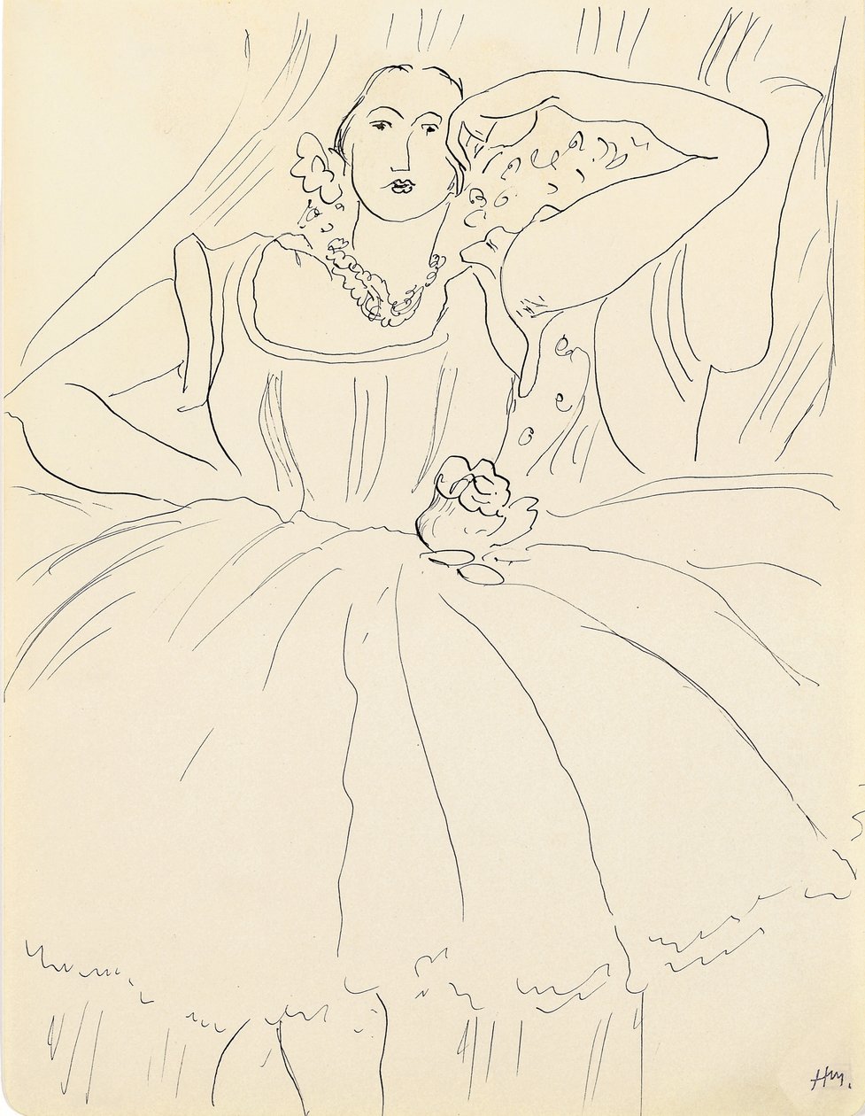 Kobieta w wieczorowej sukni (pióro i tusz na papierze) autorstwa Henri Matisse