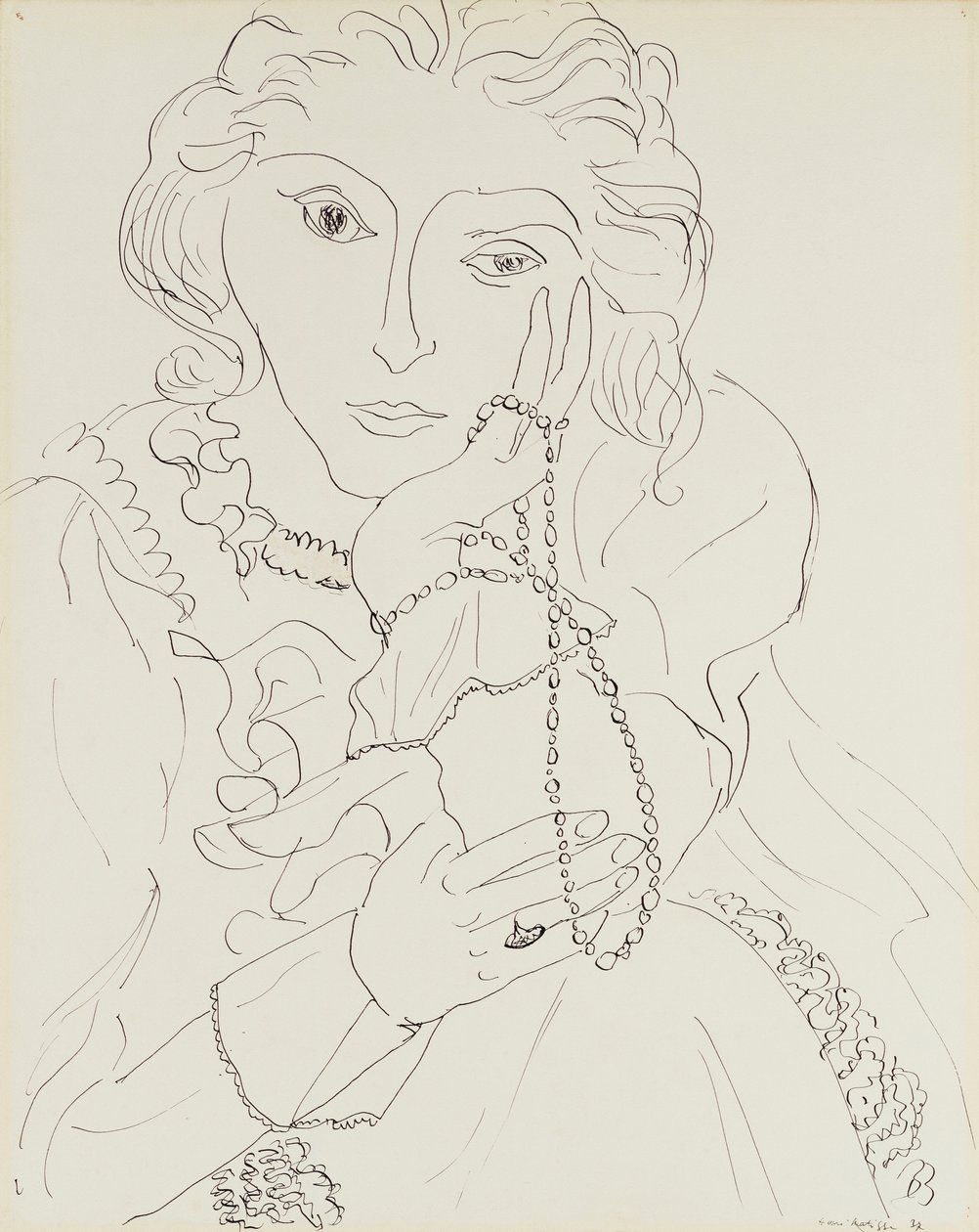 Kobieta w marszczonej koszuli i naszyjniku z pereł autorstwa Henri Matisse