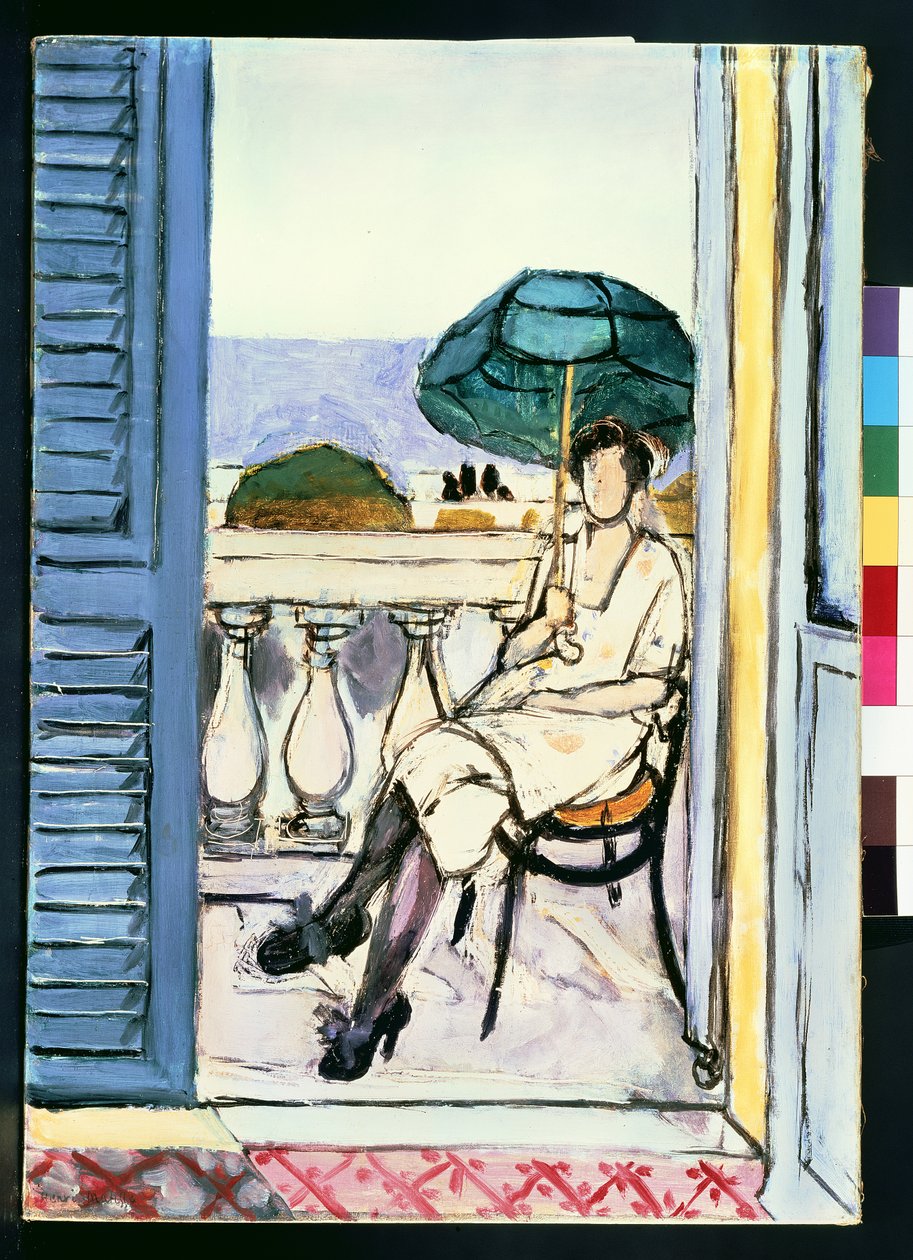 Kobieta z zielonym parasolem na balkonie autorstwa Henri Matisse