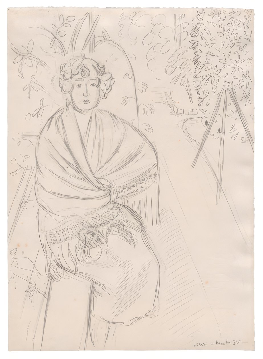 Kobieta z szalem, w ogrodzie autorstwa Henri Matisse