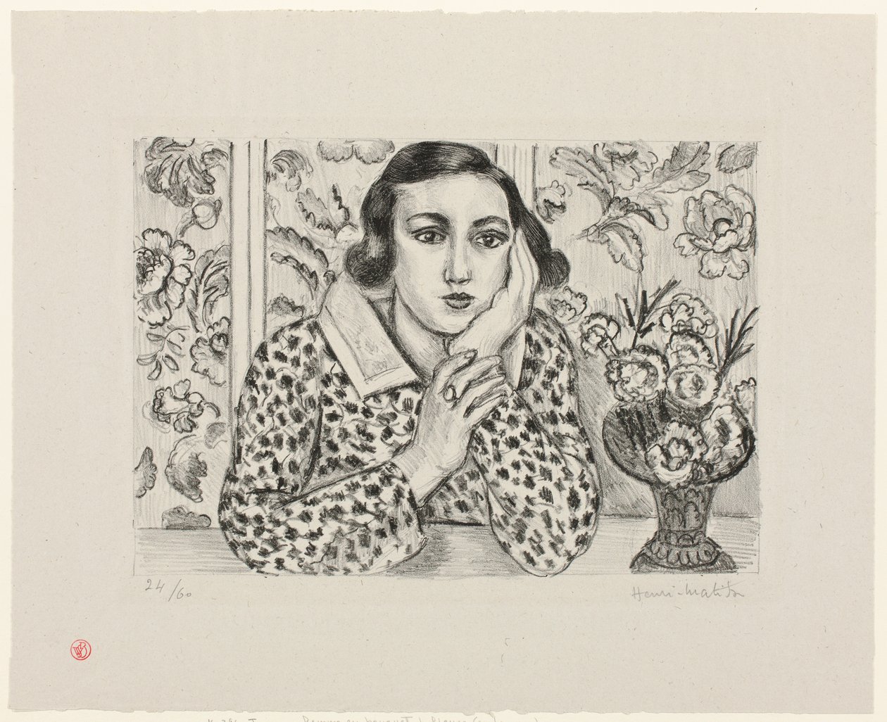Młoda dziewczyna oparta o parawan w kwiaty autorstwa Henri Matisse