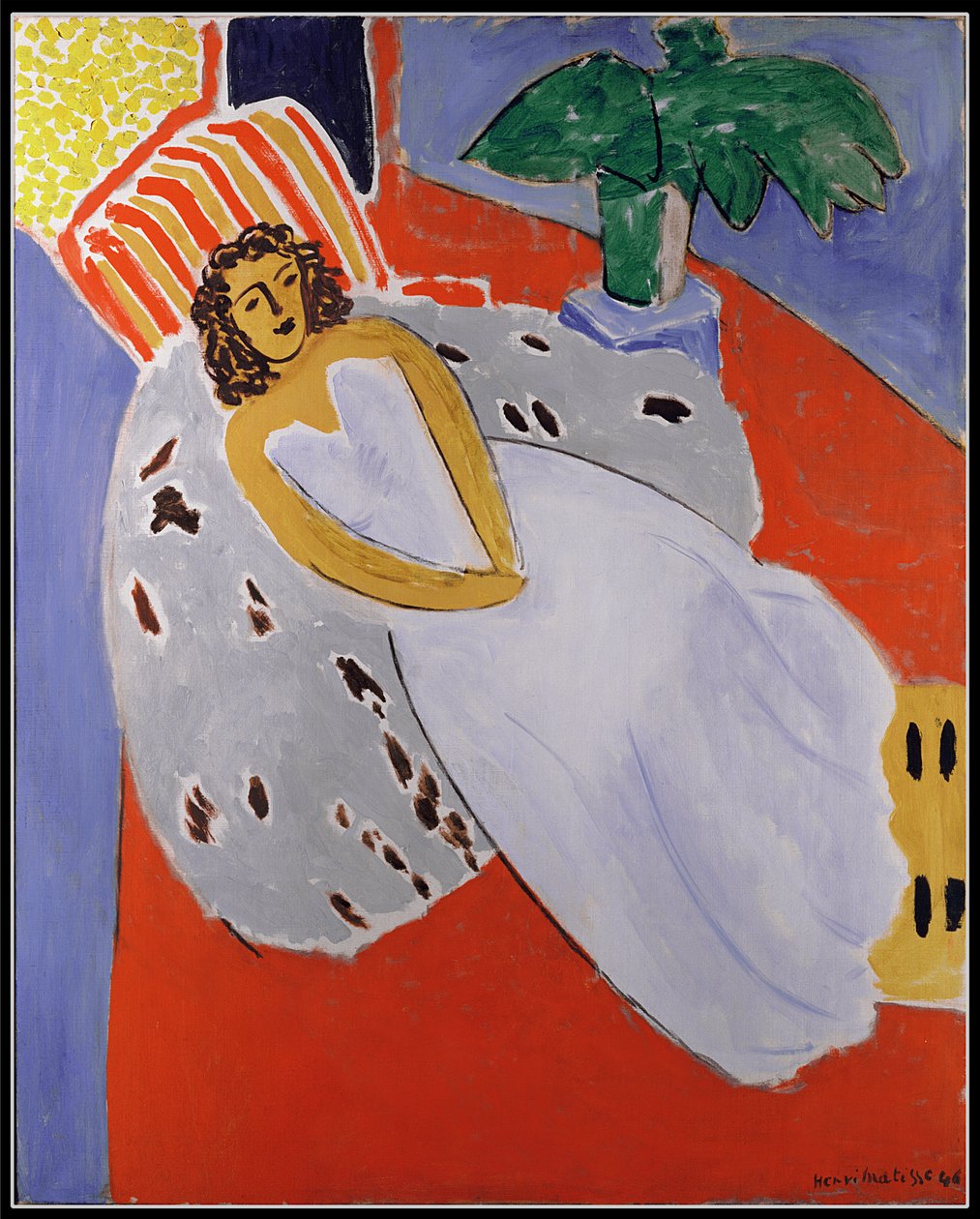 Młoda kobieta w bieli, czerwone tło autorstwa Henri Matisse