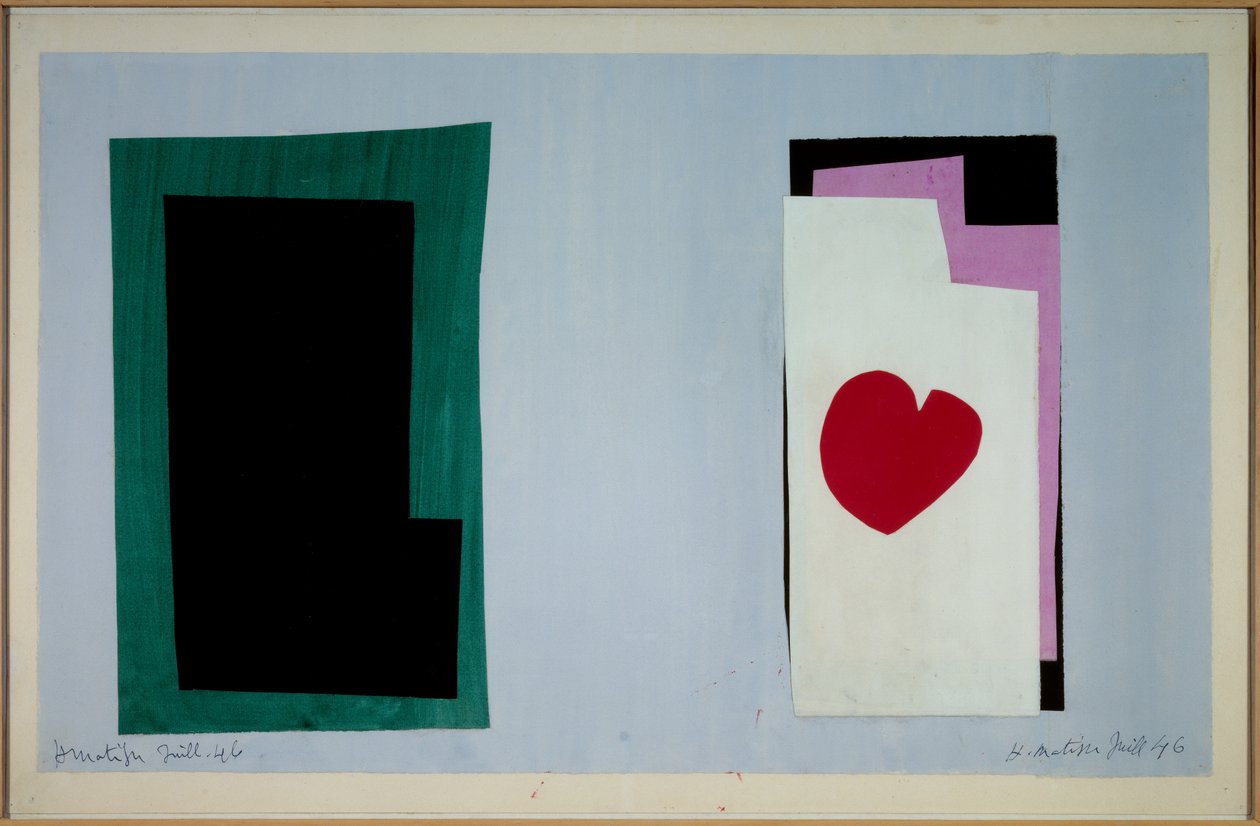 jazz - le coeur 1943 (Gwasze, wycinanki i kolaże na papierze zamontowane na płótnie) autorstwa Henri Matisse