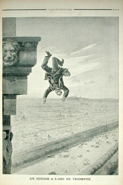 Samobójstwo pod Łukiem Triumfalnym, z Le Petit Journal, 8 maja 1898 r. autorstwa Henri Meyer