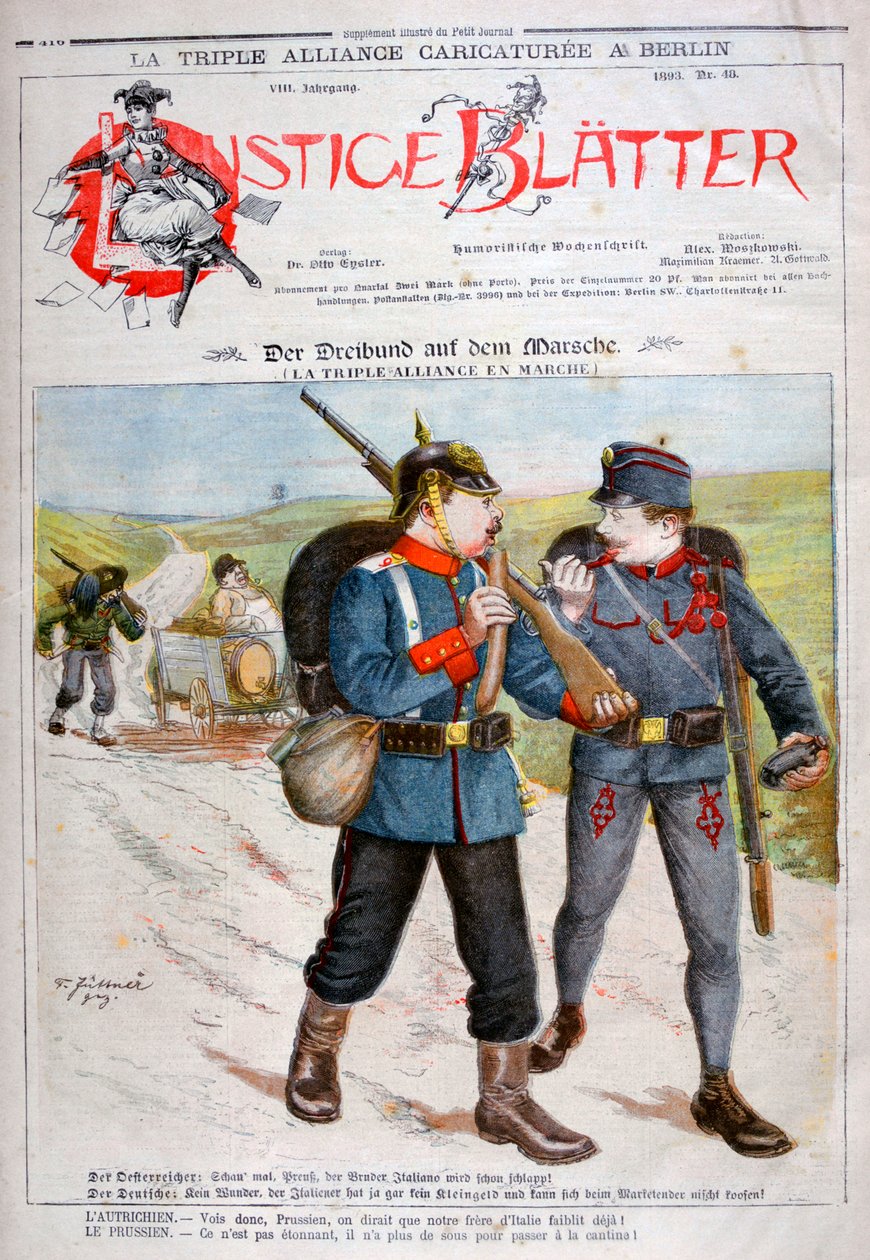 Karykatura Trójprzymierza w czasopiśmie Lustige Blatter, 1893 autorstwa Henri Meyer