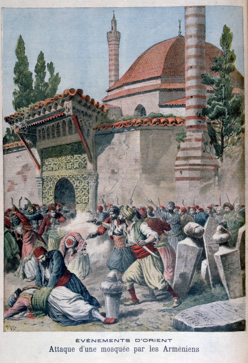 Atak Ormian na meczet, 1895 autorstwa Henri Meyer