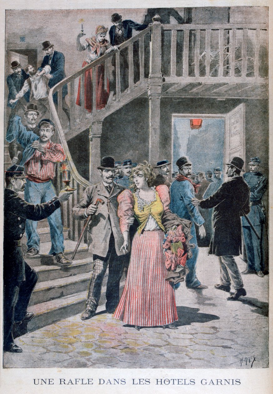 Aresztowanie prostytutek w paryskim hotelu, 1895 autorstwa Henri Meyer