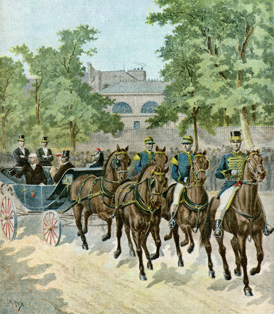 Przyjazd Felixa Faure na hipodrom, 1895 (ilustracja) autorstwa Henri Meyer