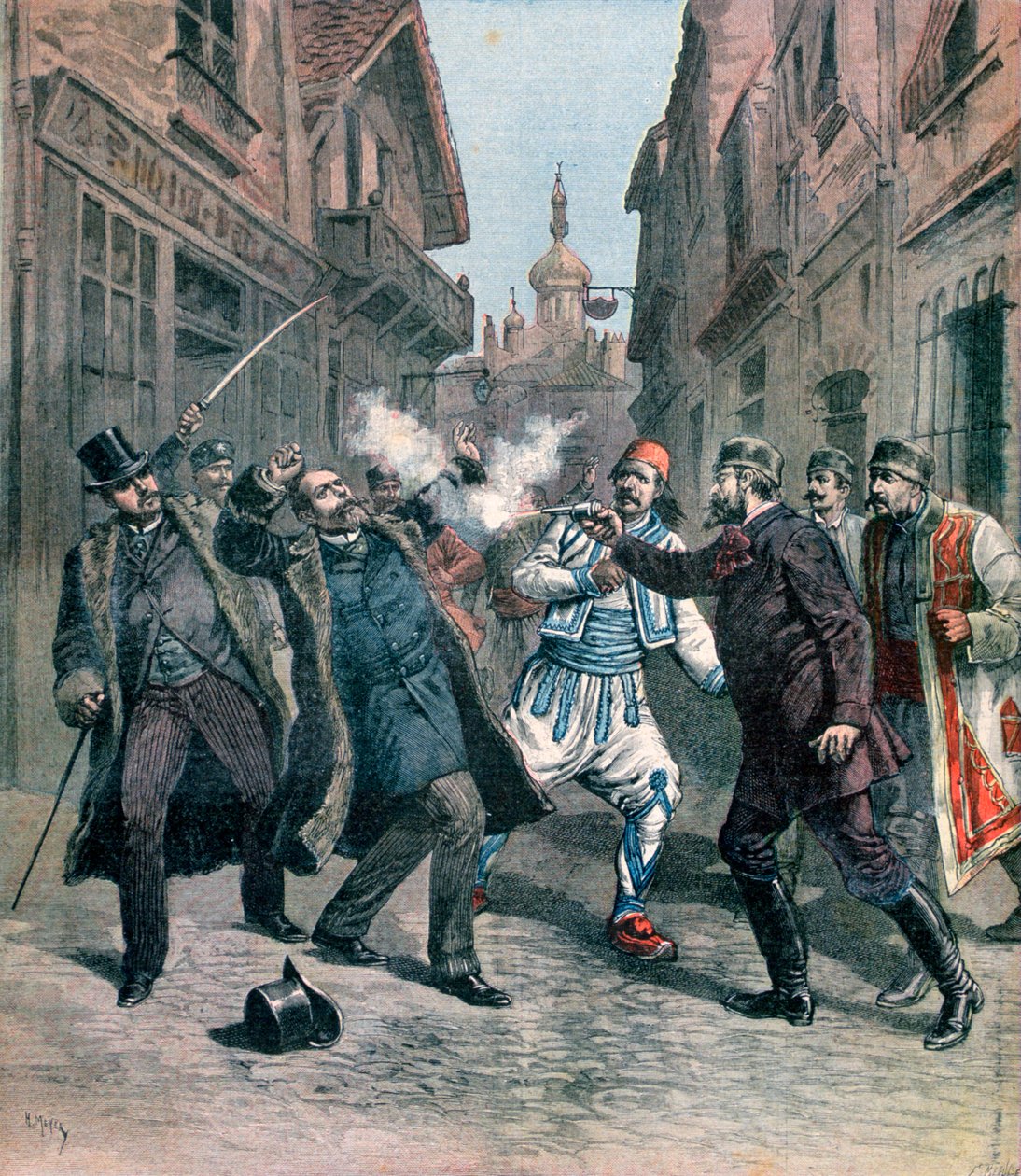 Zabójstwo M Beltchef w obecności pana Stambouloffa, Bułgaria, 1891 autorstwa Henri Meyer