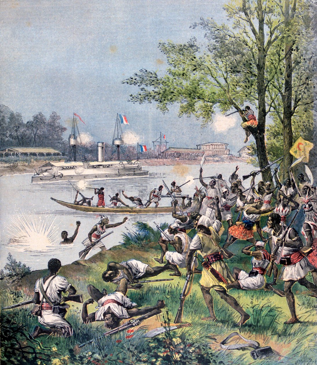 Atak na wieśniaków z Dahomeju przez Francuzów, 1892 autorstwa Henri Meyer