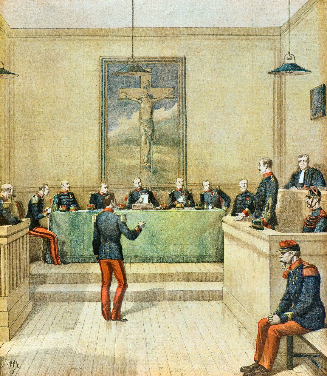 Kapitan Dreyfus przed Radą Wojenną autorstwa Henri Meyer