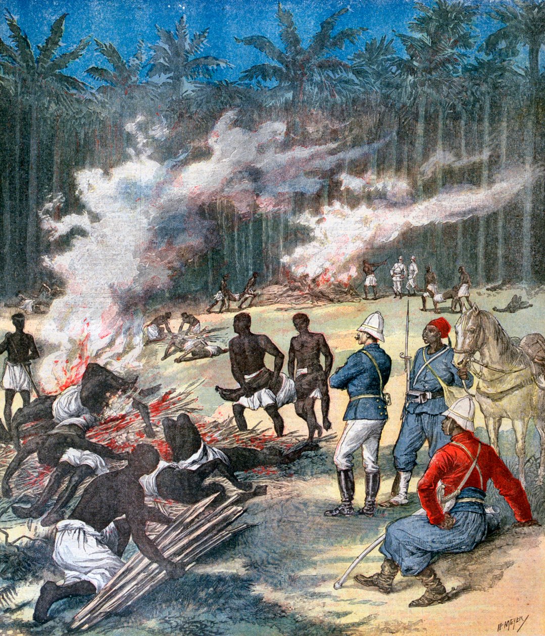 Kremacja zwłok Dahomeja, Afryka, 1892 r. autorstwa Henri Meyer