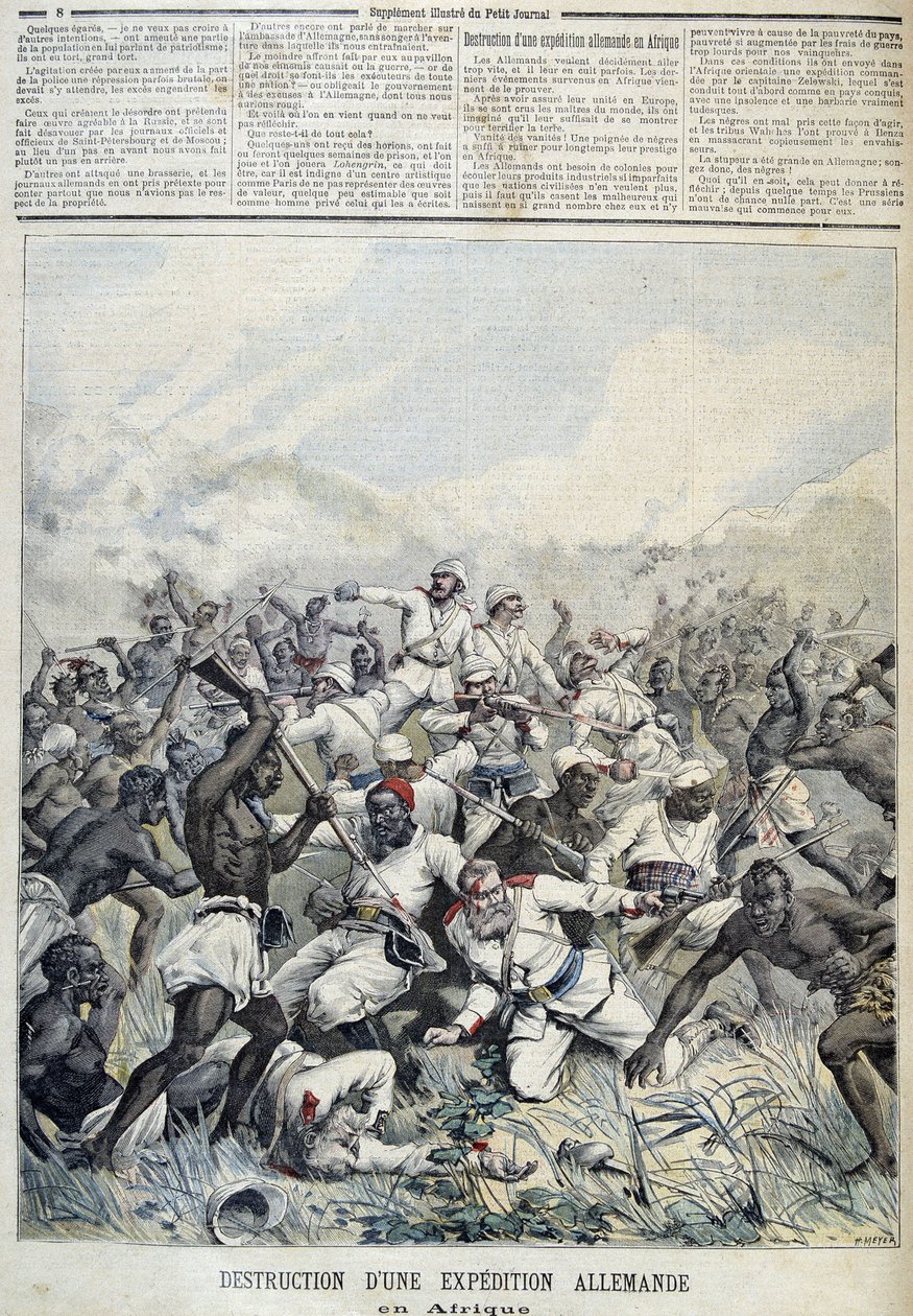 Zniszczenie niemieckiej wyprawy do Afryki - w „Le Petit Journal” z 10.03.1891 r. autorstwa Henri Meyer