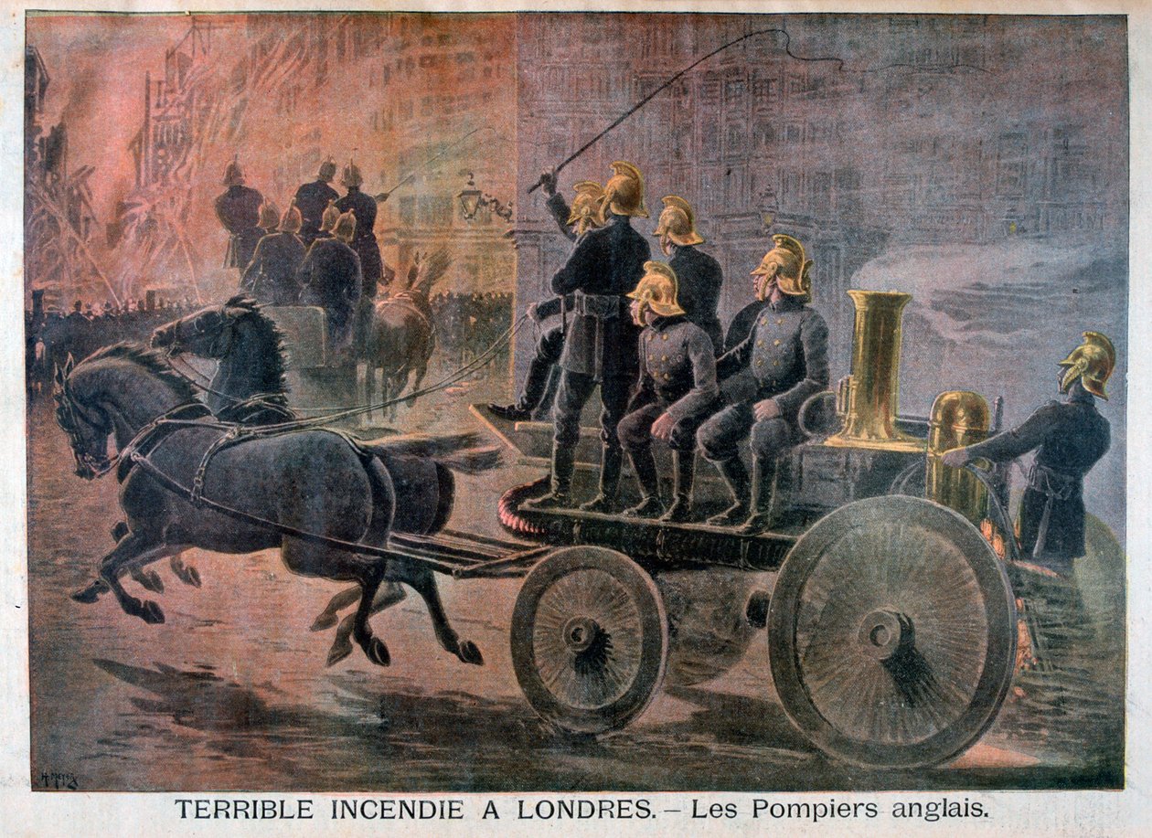 Angielscy strażacy idący na pogotowie, 1897 autorstwa Henri Meyer