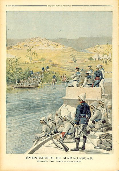 Wydarzenia na Madagaskarze: Zdobycie Mevatanany, ilustracja z Le Petit Journal, 30 czerwca 1895 r. autorstwa Henri Meyer