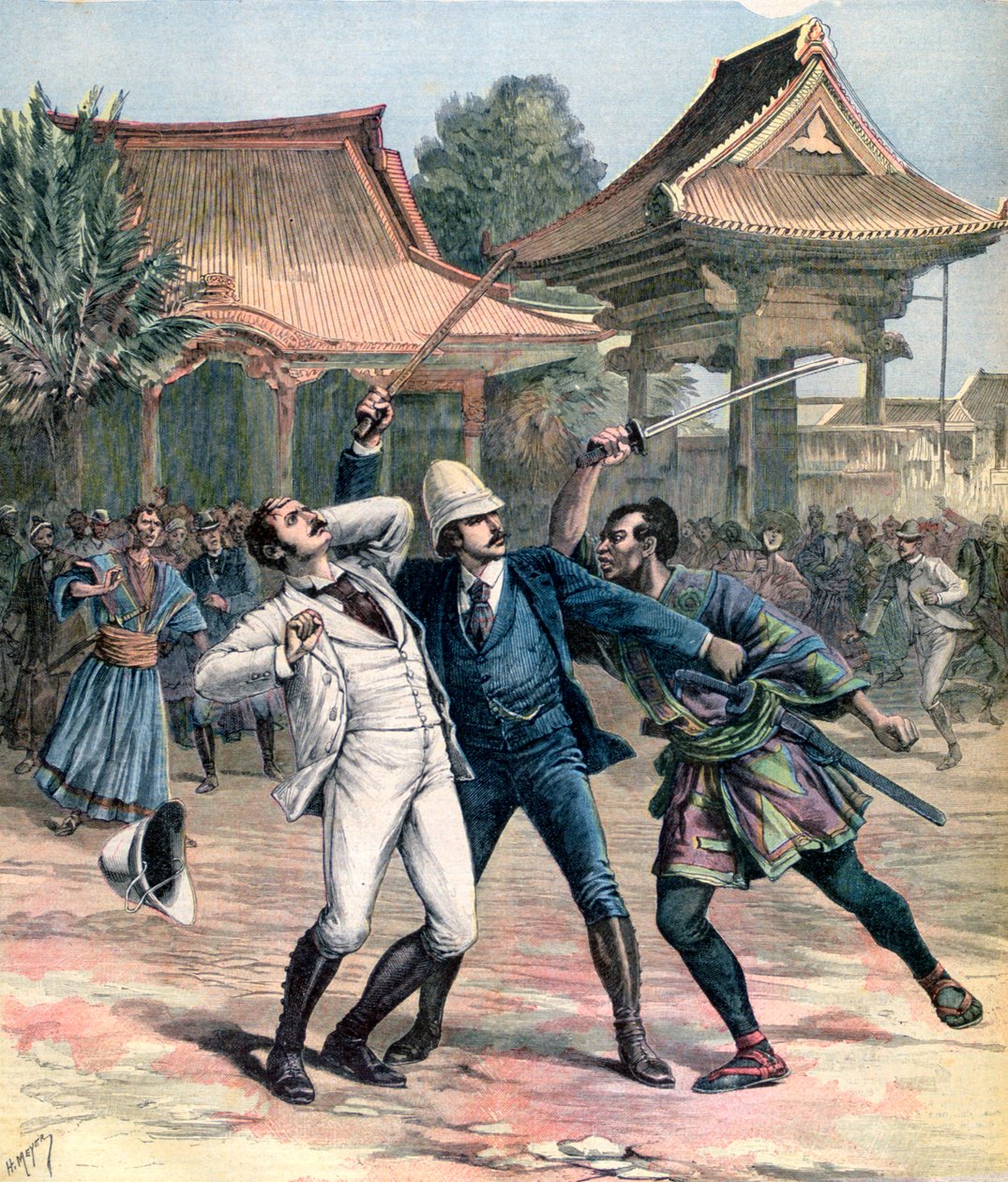 Nieudany zamach na carewicza Mikołaja Rosji, Otsu, Japonia, 1891 autorstwa Henri Meyer