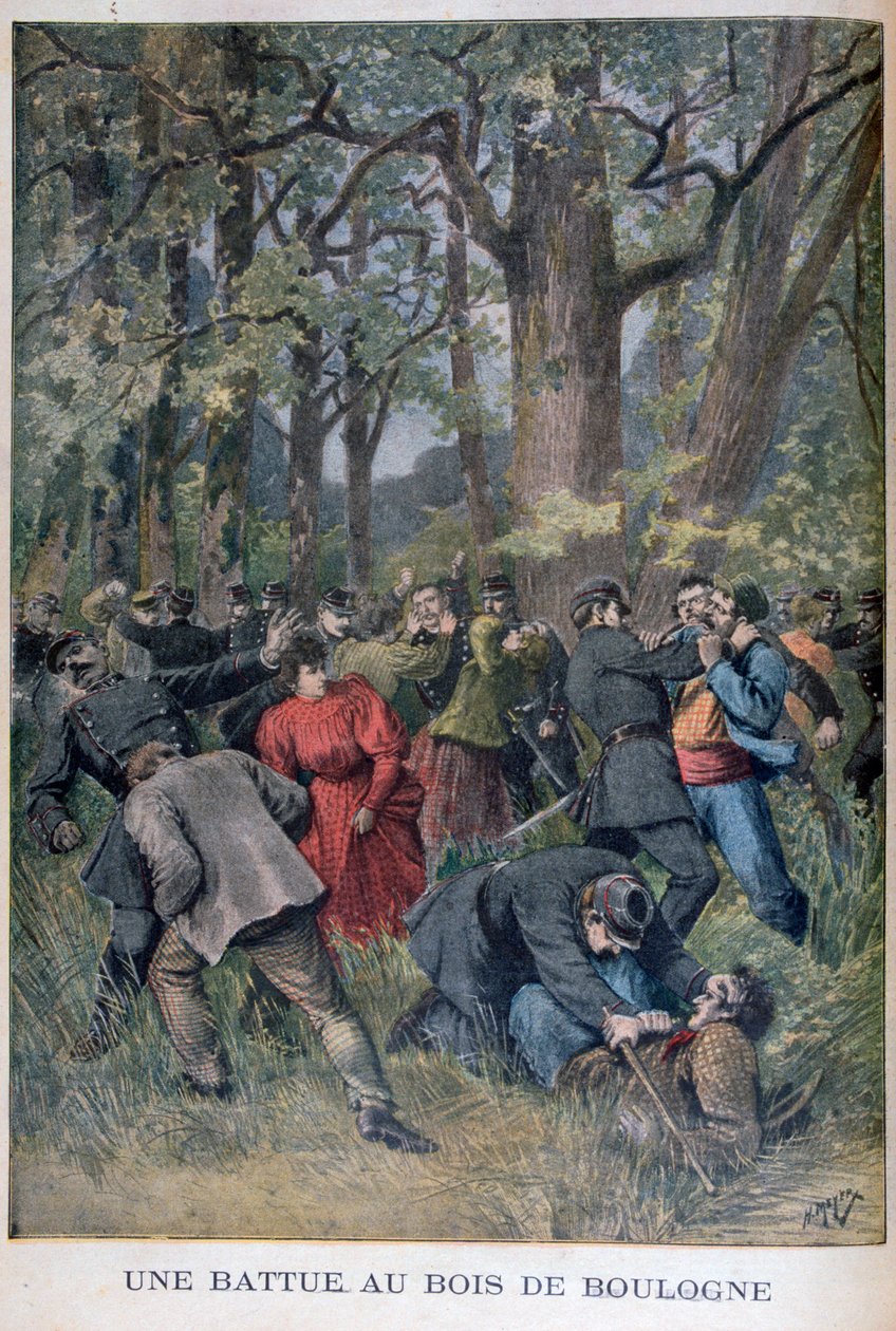 Walka między żandarmami i cywilami w Bois de Boulogne, Paryż, 1895 autorstwa Henri Meyer