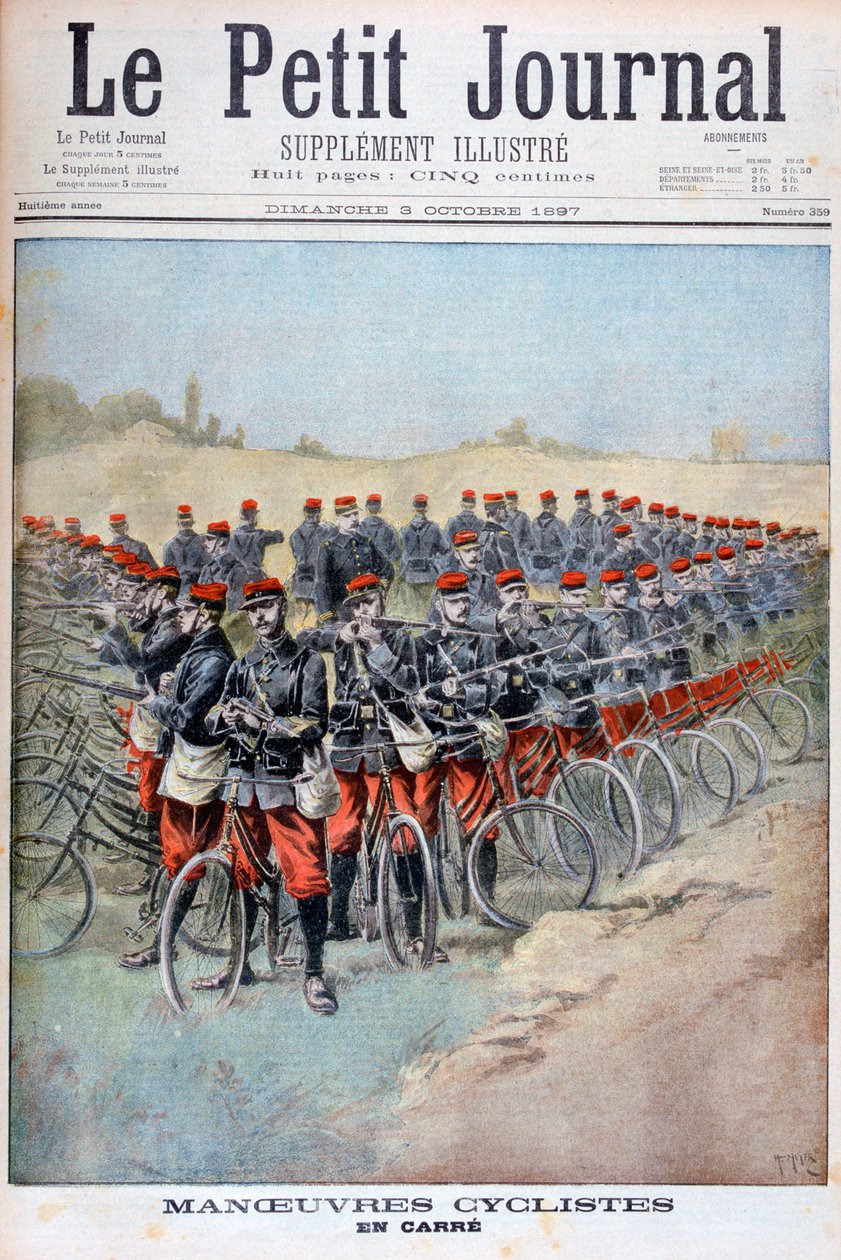 Korpus rowerowy armii francuskiej na placu na manewrach, Francja, 1897 autorstwa Henri Meyer