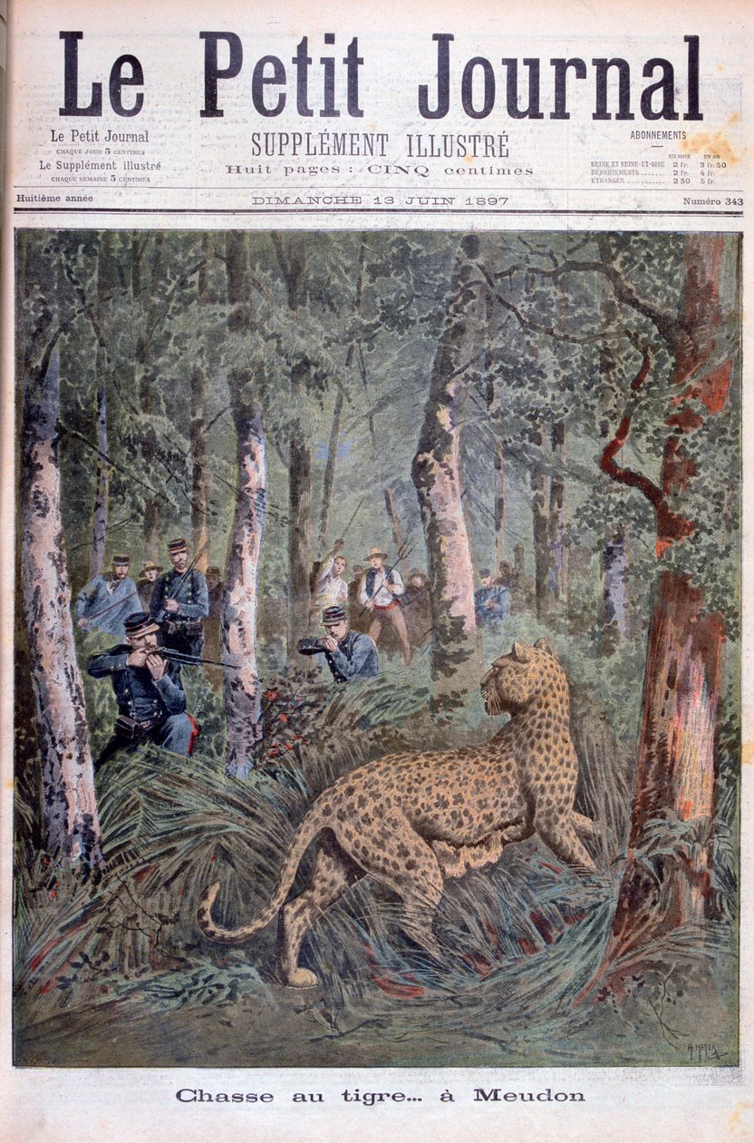Polowanie na lamparta, który zbiegł, Meudon, Paryż, 1897 autorstwa Henri Meyer