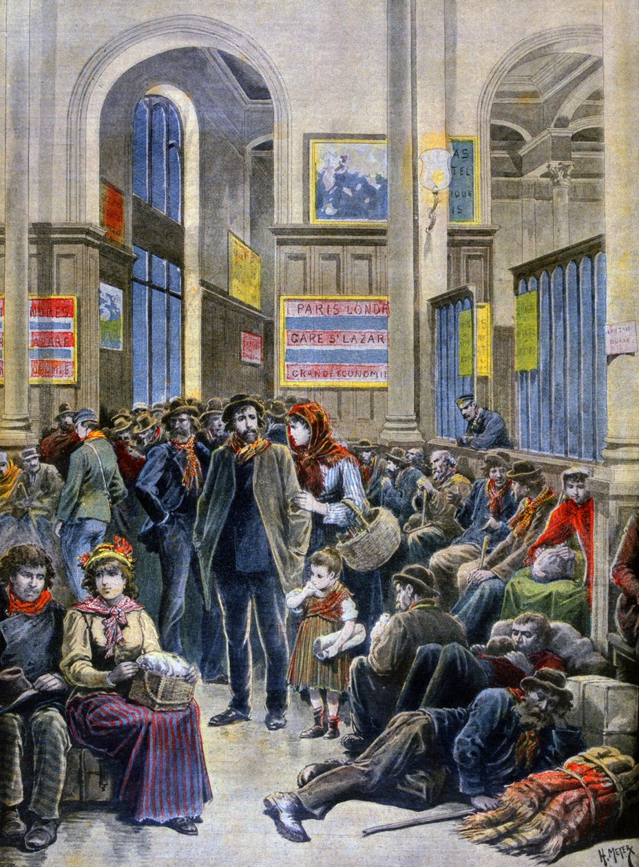 Włoscy imigranci szukają schronienia na Gare Saint Lazare autorstwa Henri Meyer