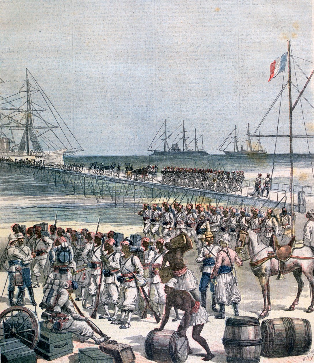 Lądowanie oddziałów senegalskich na New Wharf w Kotonu, Benin, 1892 autorstwa Henri Meyer