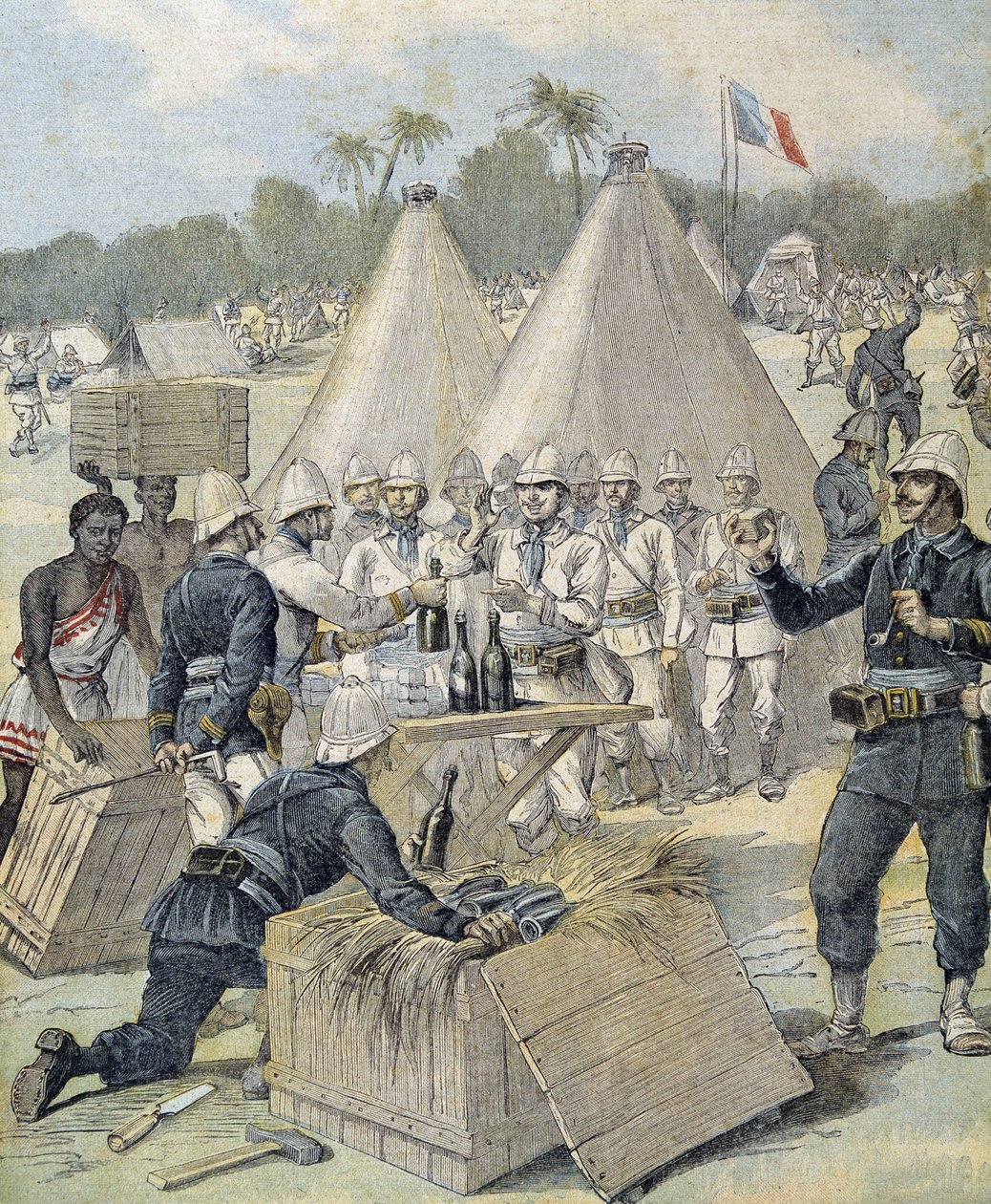 Prezenty noworoczne dla żołnierzy w Dahomeju (obecnie Benin) - w „Le Petity Journal” z 31.12.1892 autorstwa Henri Meyer