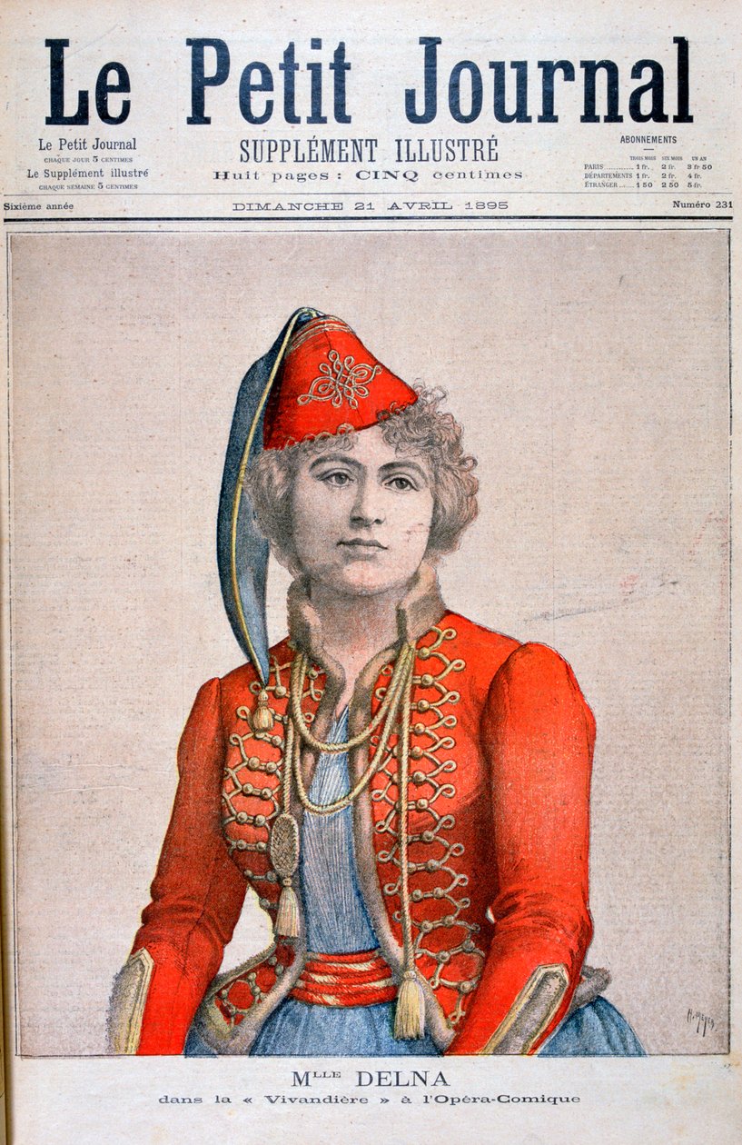 Mlle Delna, przedstawiająca vivandiere w operze komicznej, La Vivandiere, 1895 autorstwa Henri Meyer