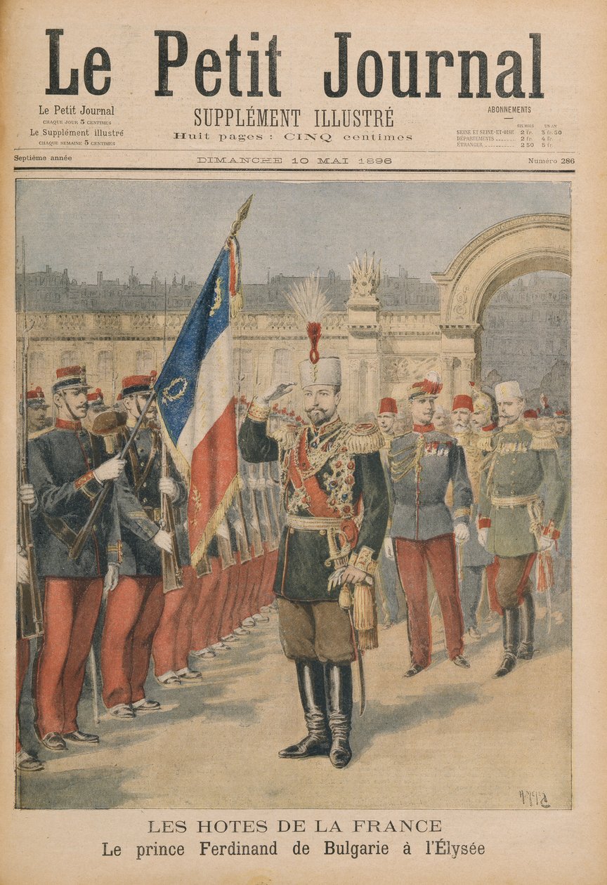 Książę Ferdynand (1861-1948) Bułgarii w Pałacu Elizejskim, ilustracja z Le Petit Journal, 10 maja 1896 (kolor grawerowany) autorstwa Henri Meyer