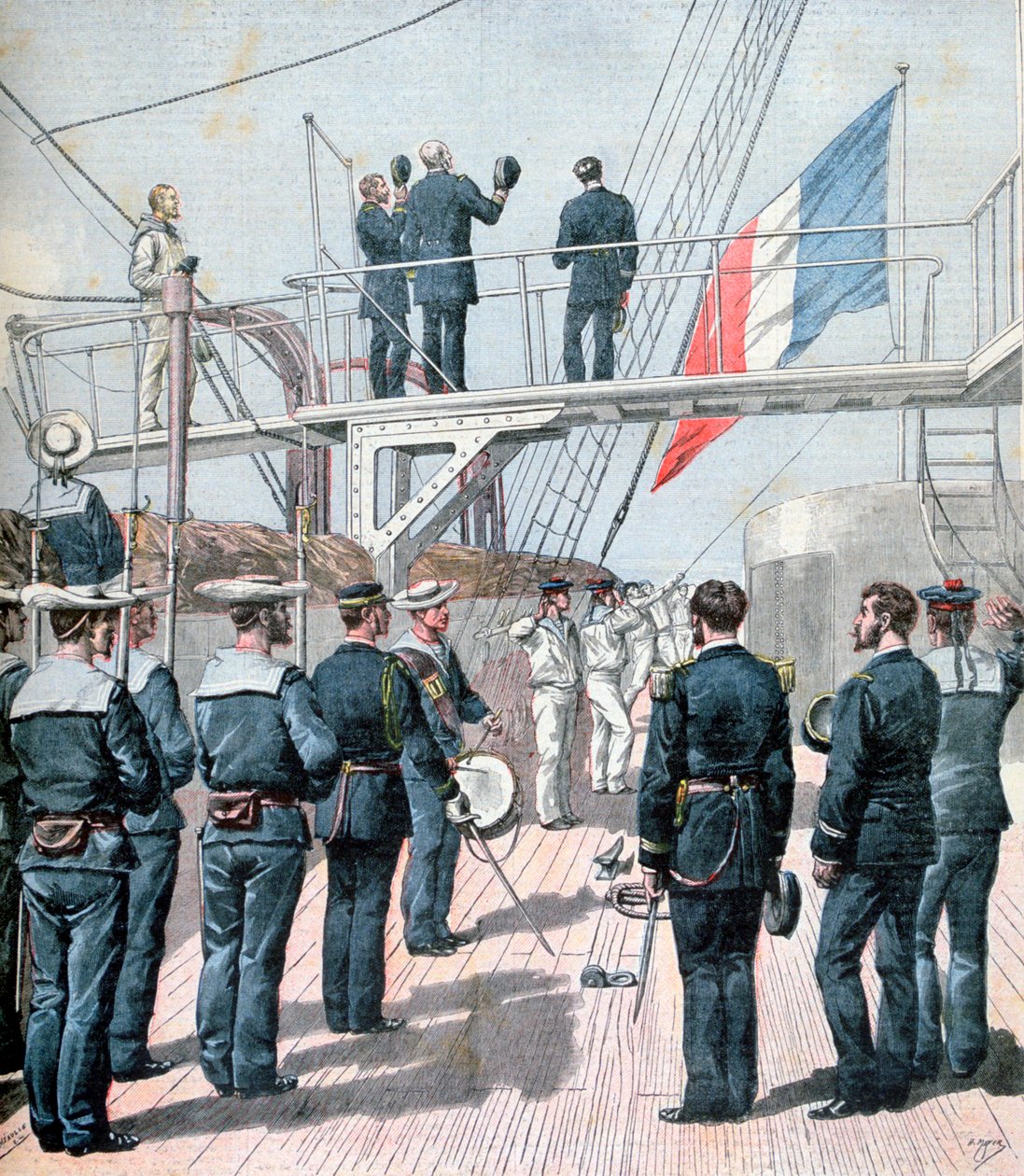 Salut dla flagi, francuskie manewry morskie, 1891 autorstwa Henri Meyer
