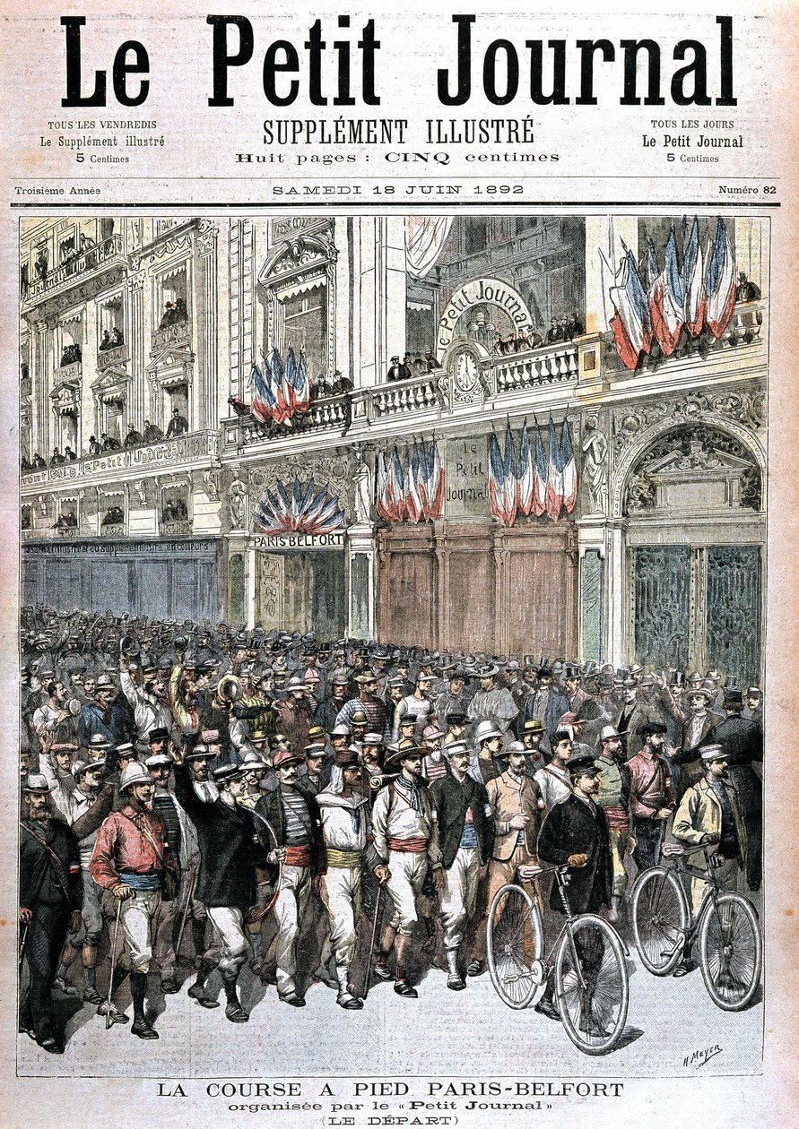Start tłumu biorącego udział w biegu Paryż - Belfort organizowanym przez PetitJournal - w „Le petit journal”” z 18.06.1892. autorstwa Henri Meyer