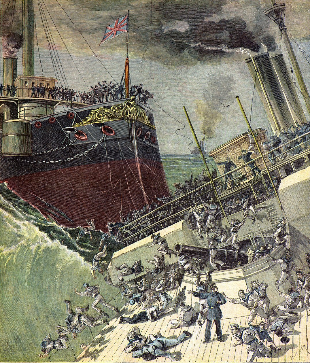 Angielski okręt HMS Camperdown autorstwa Henri Meyer