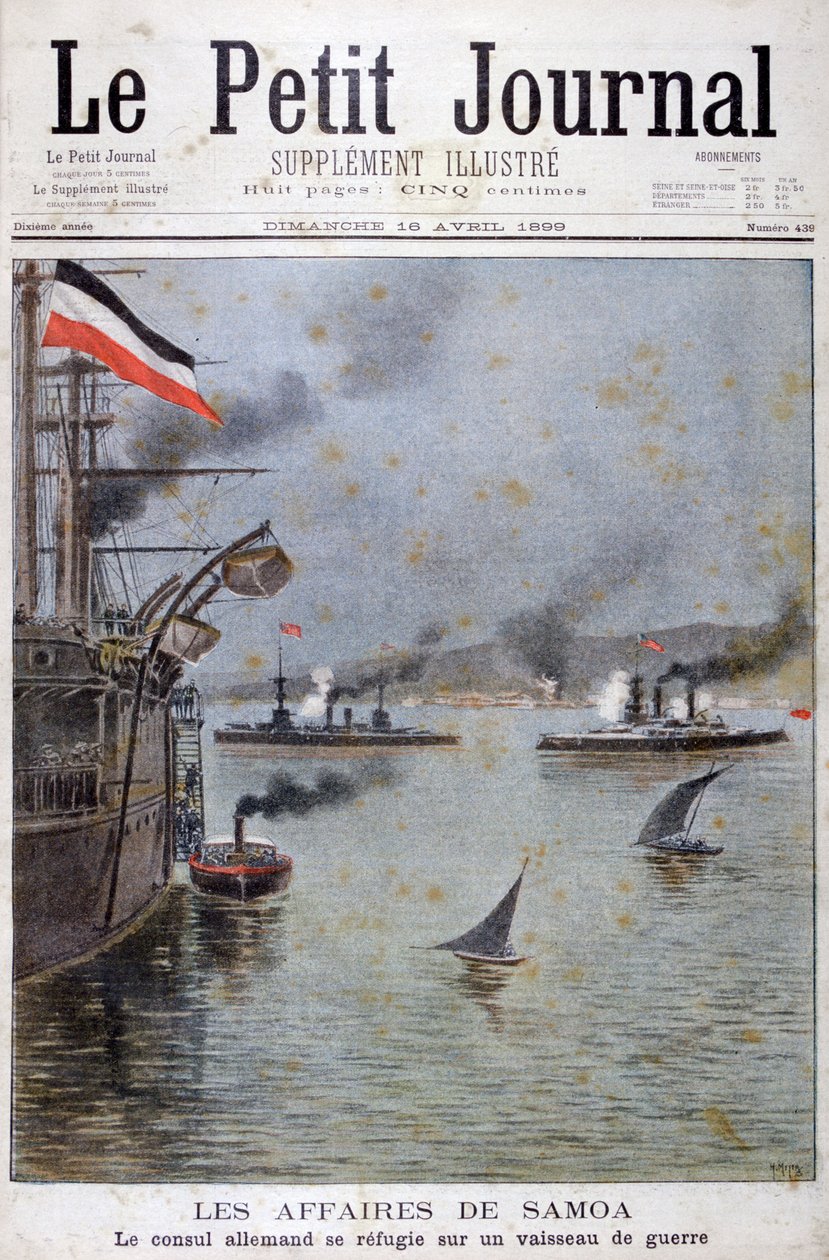 Niemiecki konsul szuka schronienia na niemieckim statku wojennym, 1899 autorstwa Henri Meyer