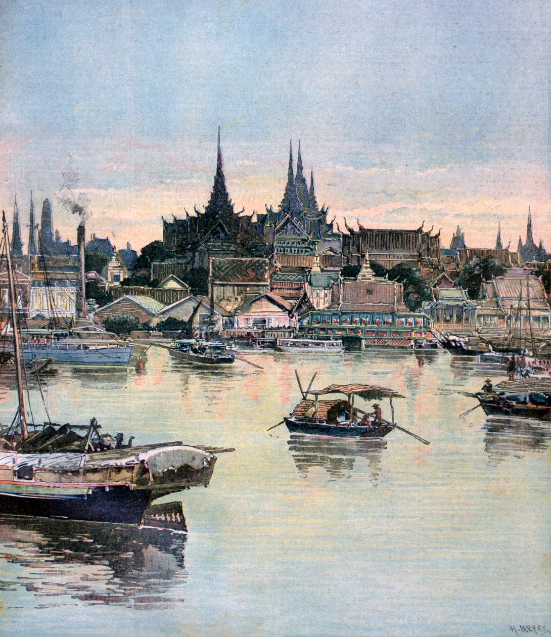Widok na Bangkok, 1893 autorstwa Henri Meyer