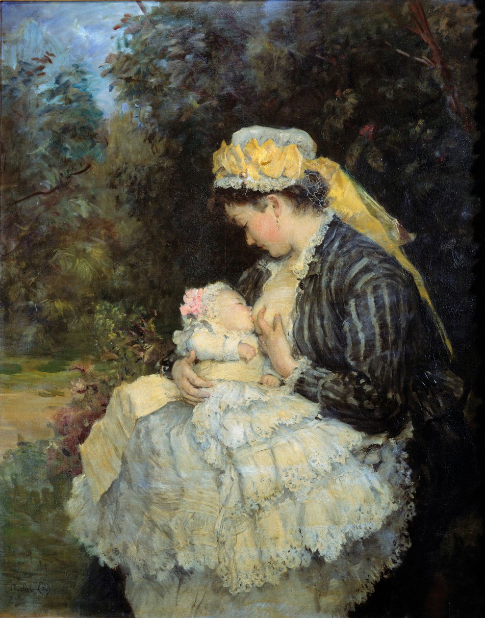 Pielęgniarka karmiąca dziecko Obraz Henri Michel Levy (1844-1914). autorstwa Henri Michel Levy