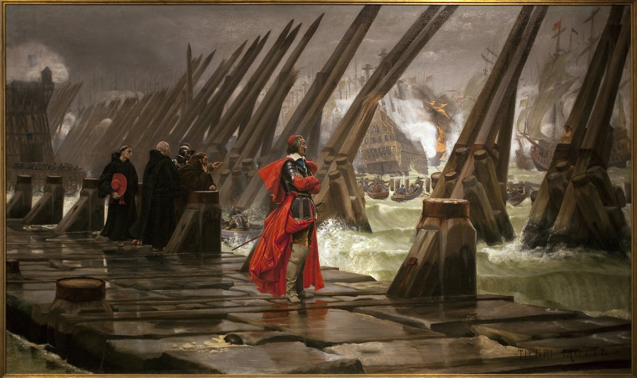 Richelieu na grobli La Rochelle, obraz Henri Motte (1846-1922) autorstwa Henri Paul Motte