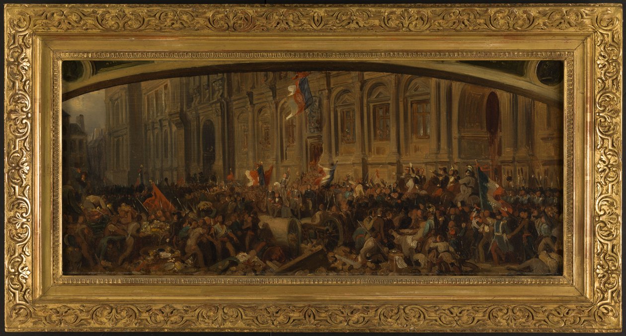 Lamartine odsuwający czerwoną flagę w Hôtel de Ville, 25 lutego autorstwa Henri Philippoteaux