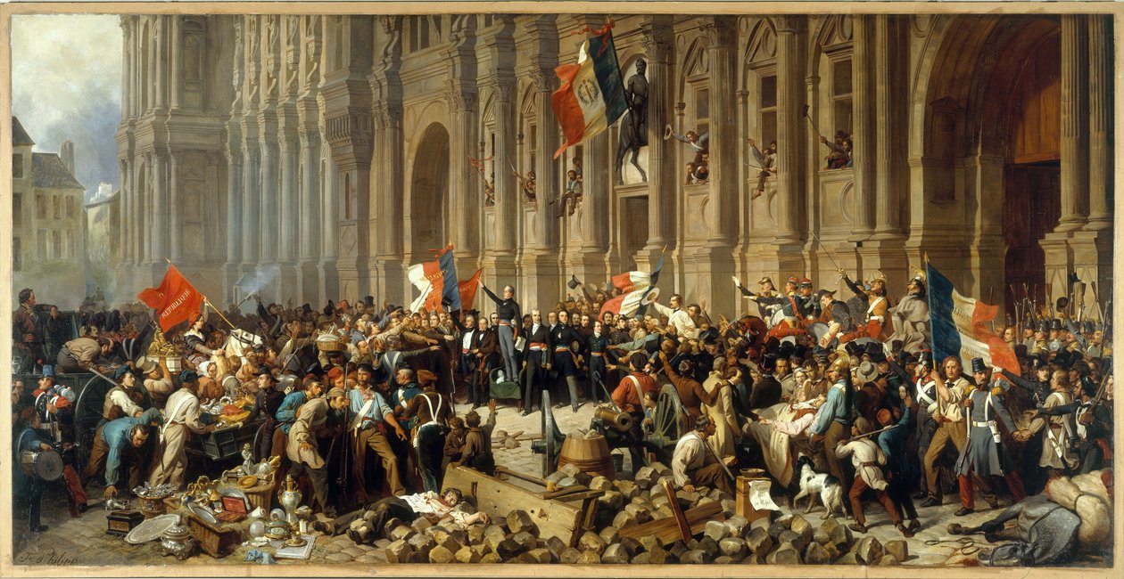 Lamartine odrzucający czerwoną flagę przed Hôtel de Ville, ok. 1848 r. (olej na płótnie) autorstwa Henri Philippoteaux